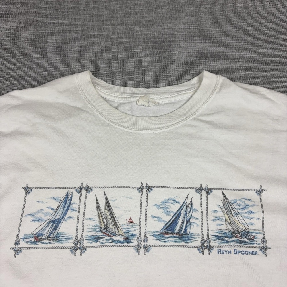 Reyn Spooner Shirt Mens 2XL White Sailboat Nautical Graphic Double Sided USA